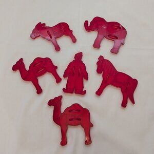 Vintage Set of 6 Circus Clear Red Plastic Cookie Cutters
